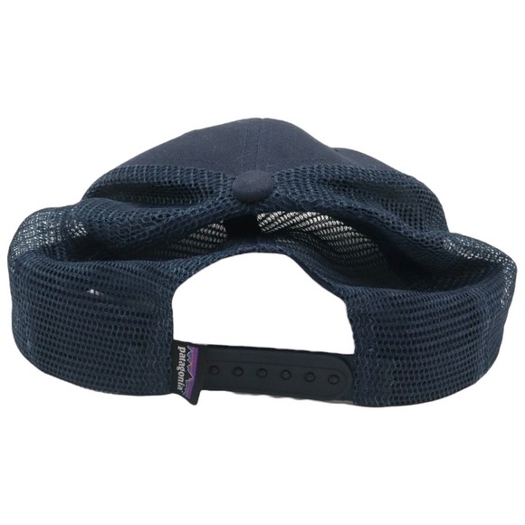 Patagonia Snapback Trucker Hat Navy Blue Cap Mesh Back Spell Out Mountain Patch - Picture 5 of 10